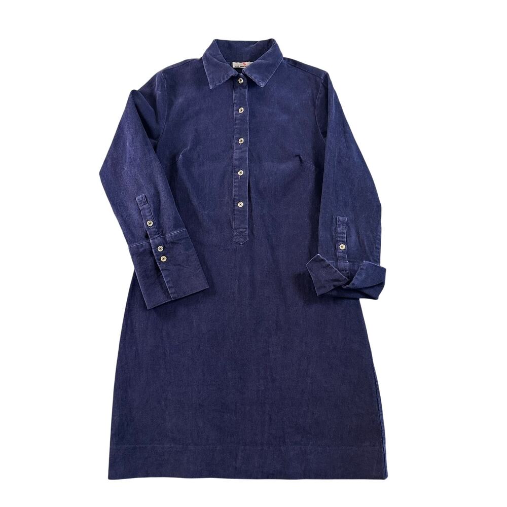 CK Bradley L Navy Blue Corduroy Mid-Thigh Length Shirtdress French Cuff Gold